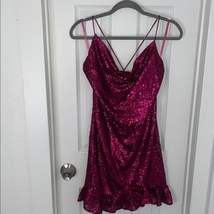 Elegant Pink Sequin Party Dress